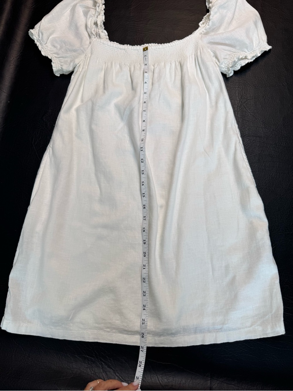White Puff- Linen blend square neck midi dress. - Picture 5 of 9
